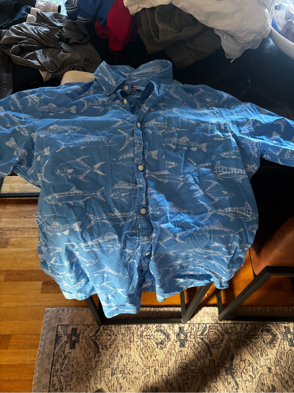 Vineyard Vines Light Blue Short-Sleeve Fish Print Button-Down Shirt